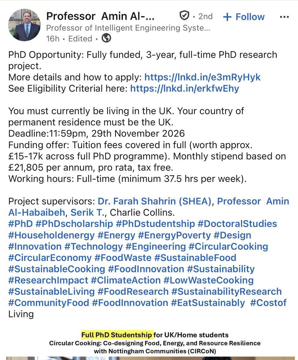 FeranmiFerary's tweet photo. Now is not the time to sleep on LinkedIn as many Professors and departments in the UK are currently advertising PhD funding opportunities…👇 https://t.co/XCP92Fiitw