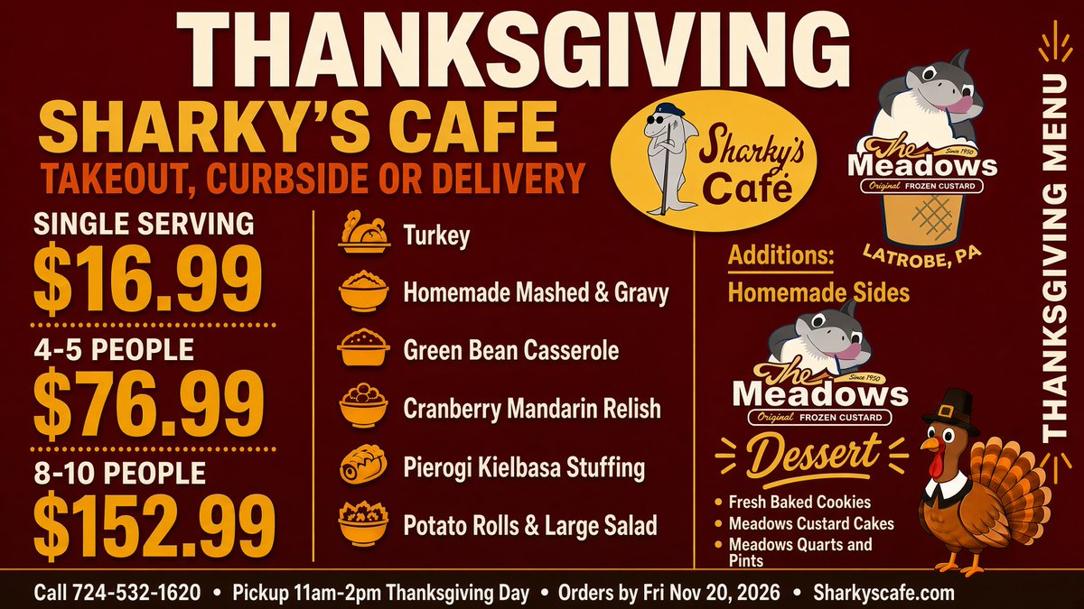 SharkysPier's tweet photo. Look at these weekday lunch specials! 😍🍽️ $10.99 Chili Cheese Dog or Hot Pork Sandwich, ALL DAY! 🍗 85¢ Wings & Half Price Happy Hour! #SharkysCafe #ThePier #LunchSpecials #WingDay #HappyHour #FortLigonierDays #MLBPlayoffs #Steelers #Penguins #LatrobeEats #SupportLocal https://t.co/h3hSB1rCQr