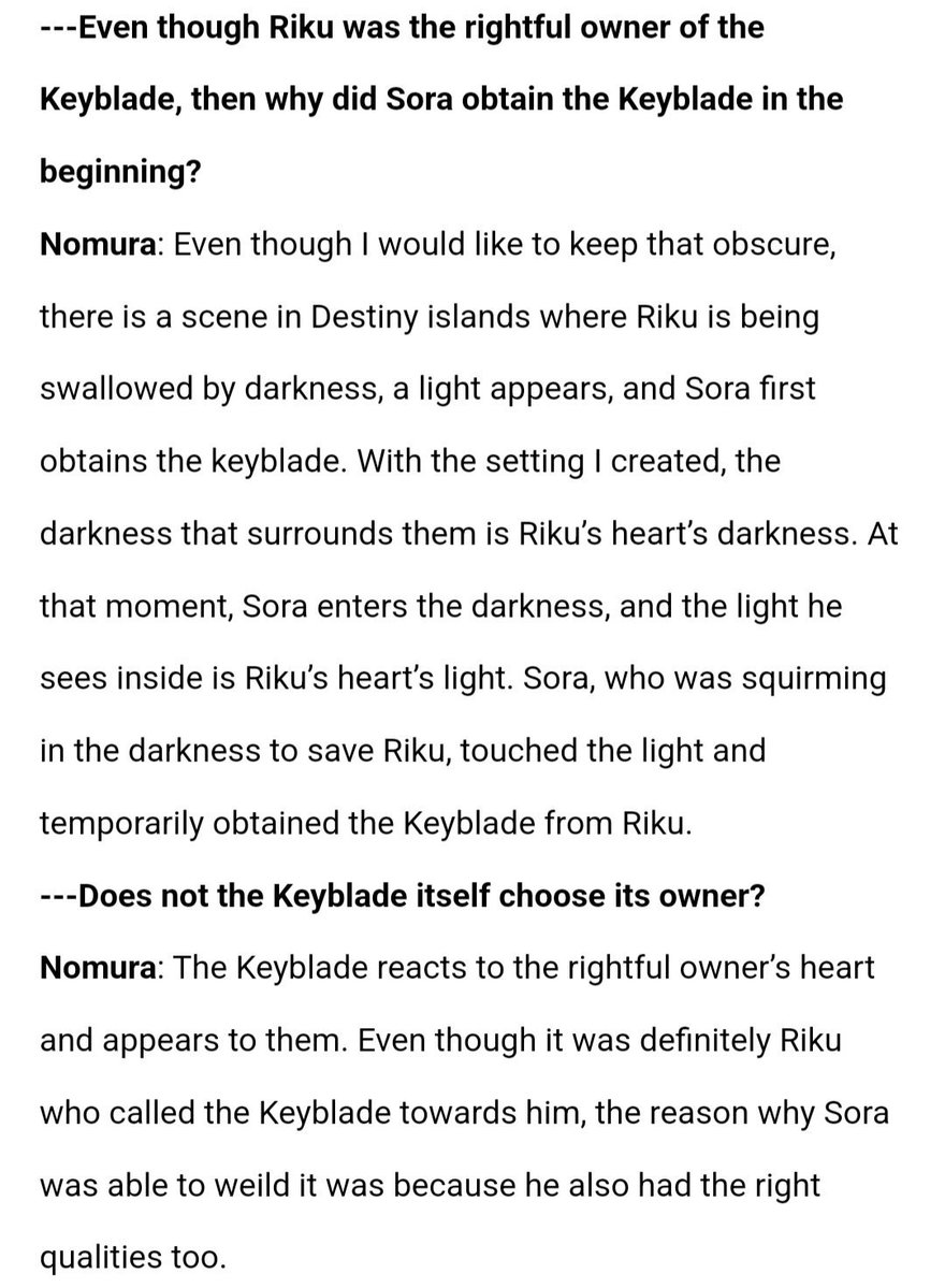 Key_Cast's tweet photo. Fun KH lore of the day!

Sora first obtained the Kingdom Key on Destiny Islands by accidentally touching the light within Riku's heart. He was able to wield Riku's Keyblade because he also met the necessary requirement to become a Keyblade wielder. Having a strong heart. https://t.co/rUeZclY7Dd