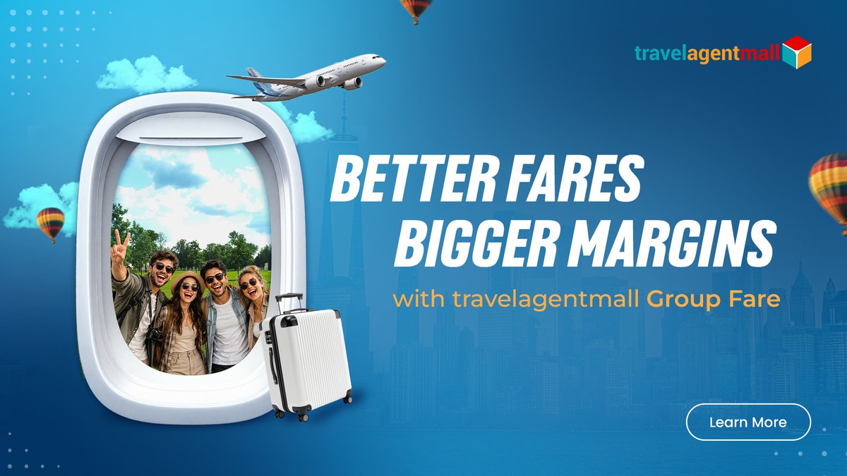 TravelAgentMall's tweet photo. Better Fares. Bigger Margins. ✈️
Travelagentmall Group Fare offers competitive group airfares, fast quotes, flexible deadlines*, and dedicated support for groups of 20–200+ travellers.
🌐 https://t.co/RVUMLpK1Hr
#GroupFare #TravelAgents #GroupTravel https://t.co/M7h0Zk4cN6