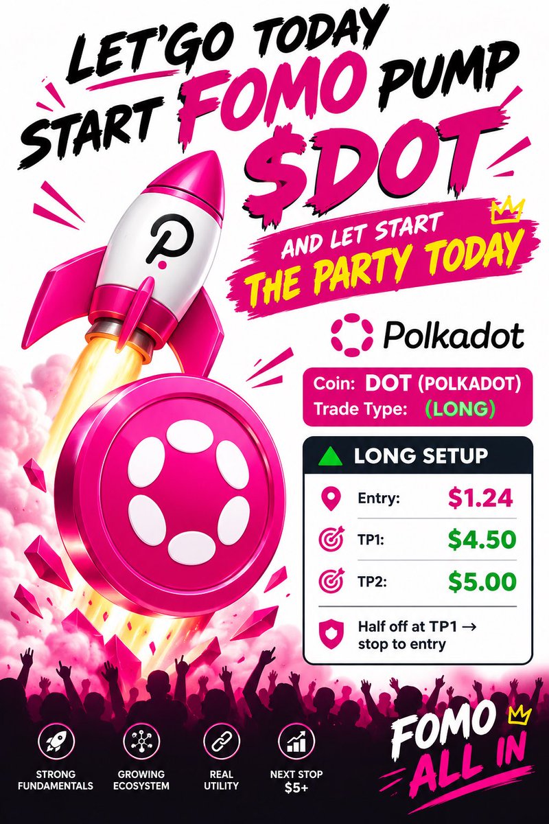 TomLeeDot's tweet photo. Let’s start the party $DOT 🚀🚀🚀

@Polkadot #Polkadot #crypto #BTC #Investment #Wallstreet https://t.co/Clf9nyI10u