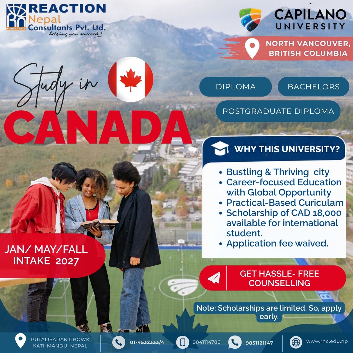 ReactionNepal's tweet photo. Study in Canada at Capilano University 🇨🇦

#StudyInCanada #CapilanoUniversity #CanadaIntake2027 #StudyAbroad #CanadaEducation #InternationalStudents #StudyInBritishColumbia #NorthVancouver #CanadaScholarship #ReactionNepal #NepalStudents #StudyInCanadaFromNepal https://t.co/kS8CTnNXBU