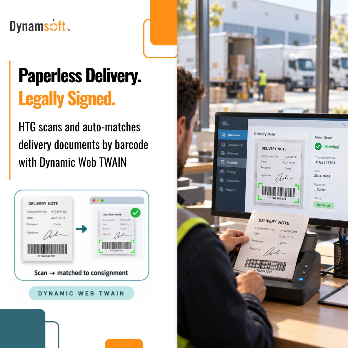 dynamsoft's tweet photo. Going paperless when the law still requires signed proof of delivery? HTG in Turin scans PODs with Dynamic Web TWAIN and matches them to consignments by barcode, handling 10K–15K docs a month.

Learn more: https://t.co/D4bahyTnlQ 

#CaseStudy #Logistics #DynamicWebTWAIN https://t.co/wz89lkHMqS