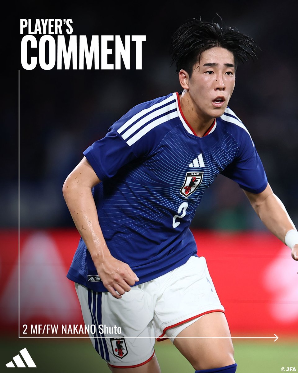 jfa_samuraiblue's tweet photo. 🔹𝗦𝗔𝗠𝗨𝗥𝗔𝗜 𝗕𝗟𝗨𝗘🔹
【2026.10.5 試合後コメント✍️】

2 MF/FW 中野就斗(サンフレッチェ広島🇯🇵)

#adidasFootball
#サッカー日本代表 https://t.co/bF6ZhSgKDc