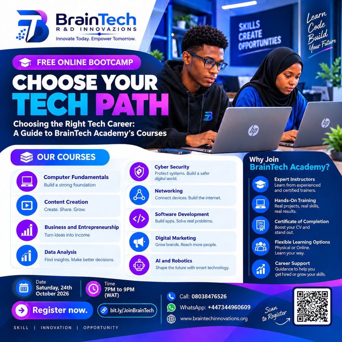 dev_awizee's tweet photo. 🚀 FREE TECH BOOTCAMP!

Not sure which tech path to choose? 
Join BrainTech Academy and discover the right one for you.

📅 Oct 24 | 🕖 7–9PM WAT
💻 Google Meet | 💰 FREE

👉 https://t.co/fE2JxC3VVb

#BrainTechAcademy #TechBootcamp #DataAnalytics #Networking #Ai #sotfwareDev https://t.co/vjp904agNR