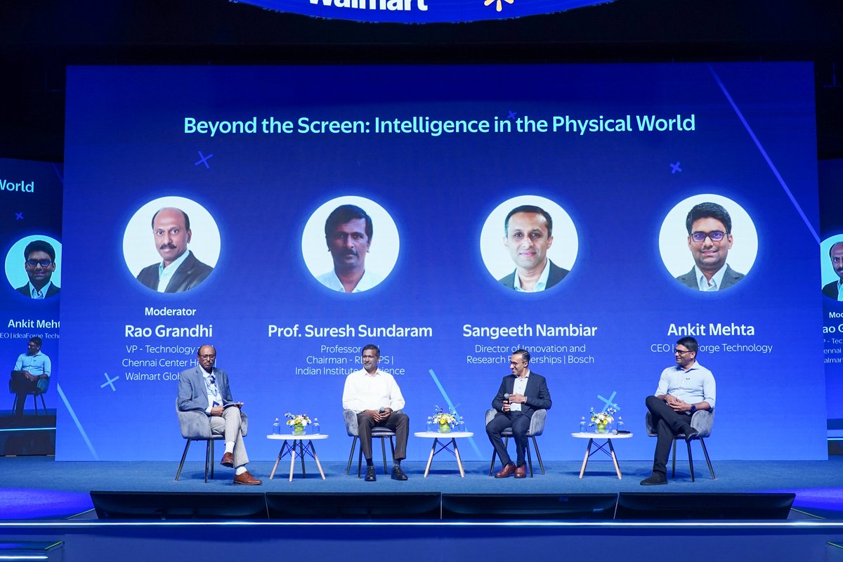 ideaforge_tech's tweet photo. As #AI becomes part of vehicles, robots and autonomous systems, its value will depend on how reliably it performs in the environments where people use it. Moving from a working prototype to dependable deployment requires engineering that accounts for imperfect data, hardware constraints, limited connectivity and changing operating conditions.

At #WalmartConverge2026, our Co-founder and CEO, @ankit_ideaForge, joined the panel “Beyond the Screen: Intelligence in the Physical World,” alongside Prof. Suresh Sundaram (Indian Institute of Science) and Sangeeth S. Nambiar (Bosch). Moderated by Rao Grandhi (Walmart), the discussion explored the requirements for building and deploying #PhysicalAI systems that people can trust.

At ideaForge, these questions are central to building #AutonomousAerialSystems around the needs and constraints of a mission. Perception and decision-making must work alongside timely responses, safe recovery and human oversight to deliver dependable capability in the field.

#AutonomousSystems #ideaForge