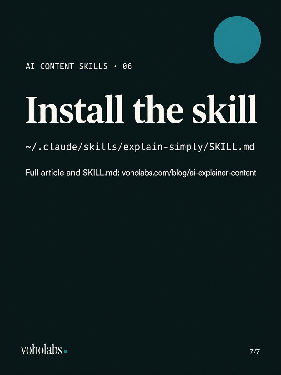 VOHOLABS's tweet photo. 5 ways AI explains badly, from our own review notes:

1 a table where one sentence belongs
2 detail before the concept
3 names a term it never defines
4 cuts the thought at 30 seconds
5 write a script instead of set up a schedule

Claude skill in the reply. https://t.co/ZinP1X61Cp