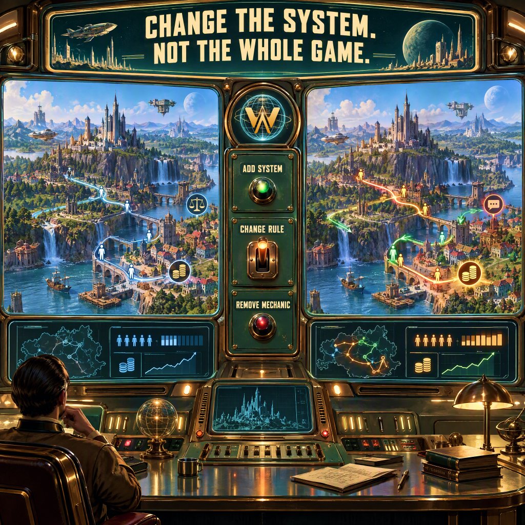 AIWORLDSGAMES's tweet photo. 🧪 What if creators could experiment without starting over?

→ Change a rule
→ Add a system
→ Remove a mechanic
→ See what happens

Creation becomes less about rebuilding the world and more about testing what the world can become.

👉 https://t.co/2eHVhLCfQa https://t.co/93vpbwUan8