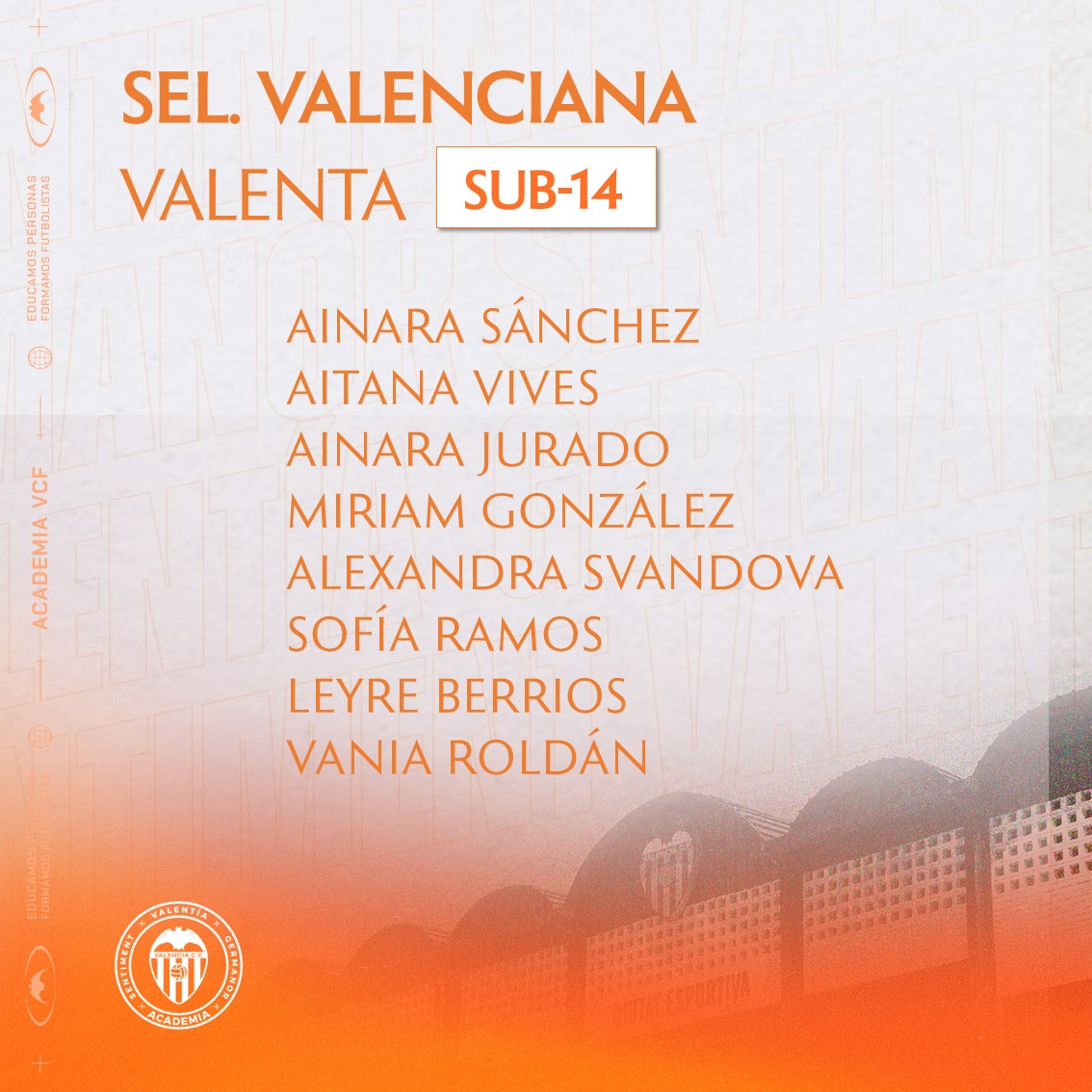 Academia_VCF's tweet photo. 🦇 Representación del @VCF_Femenino en la Selección Valenciana Valenta @FFCV_info

🔵🟡🔴  Sub-14 y Sub-16 

🗓️ Martes 06.10 
⚽️ Entrenamientos
 📌 Municipal José Mangriñán (Vall d'Uixó)

#JugarAFoc 🔥 https://t.co/BOoKurgnCK