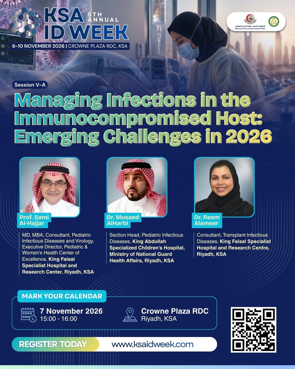 IDprofs's tweet photo. Big ideas. Fresh insights. Real-world impact. 🦠✨ Explore the KSA ID Week 2026 program!
📅 6-10 November 2026 | Riyadh, Saudi Arabia  
Register at https://t.co/lE7NvY6ltJ

#KSAIDWeek2026 #InfectiousDiseases #IDWeek #Healthcare #MedicalEducation #SaudiArabia https://t.co/kGXtWbRik6