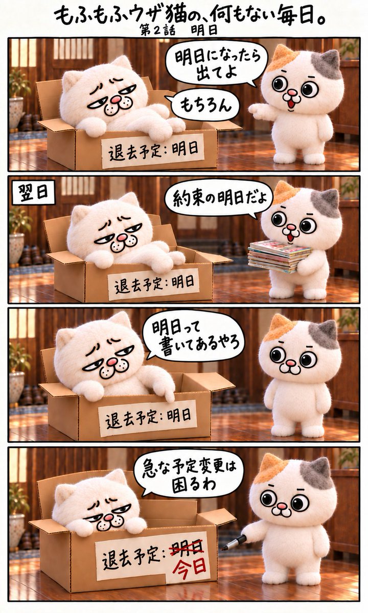 yamaz9's tweet photo. もふもふウザ猫の、何もない毎日。 第2話「明日」  #もふもふウザ猫 #四コマ漫画 https://t.co/DhjvvcDZEN
