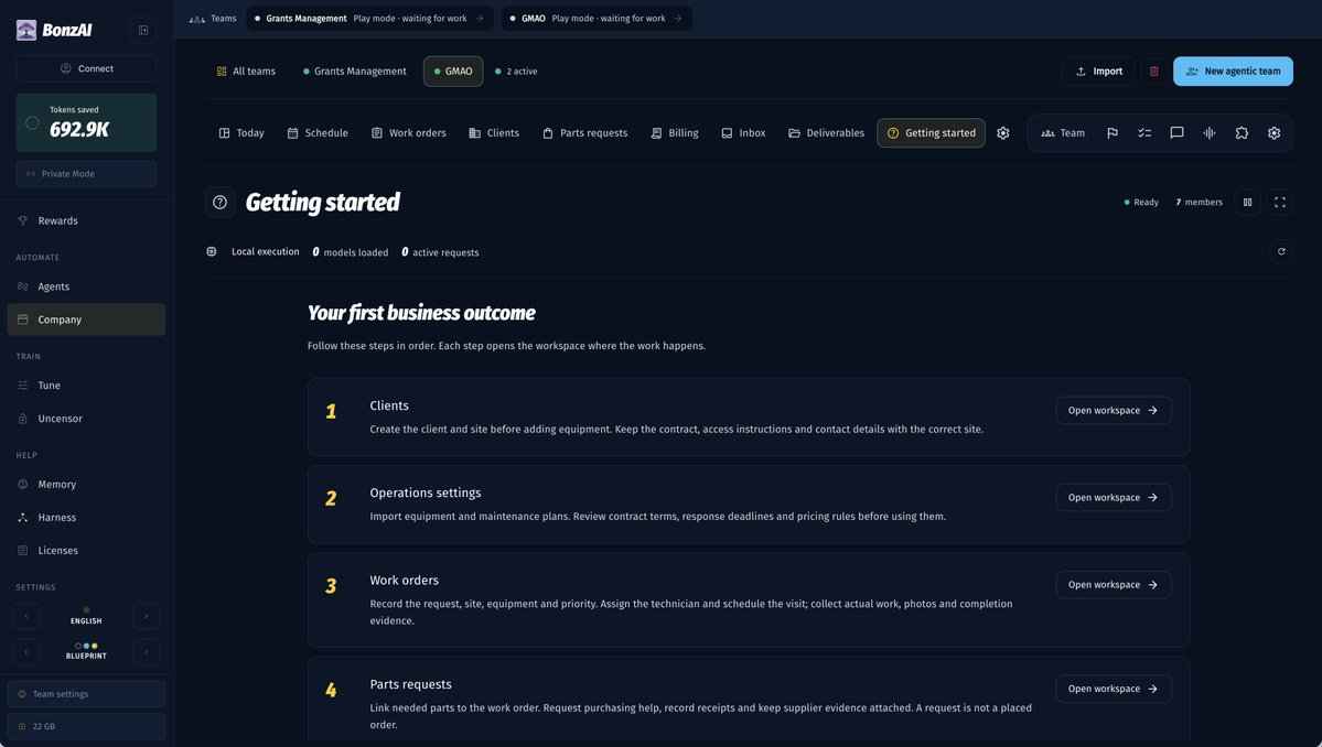 bonzai_depin's tweet photo. BonzAI v4 brings maintenance, invoicing, purchasing and grant administration into a shared workspace, with AI teams that prepare and advance work under your control. It is configured around your contracts and operating procedures, with local-first data handling.

$BONZAI https://t.co/fDqVcCwnAk