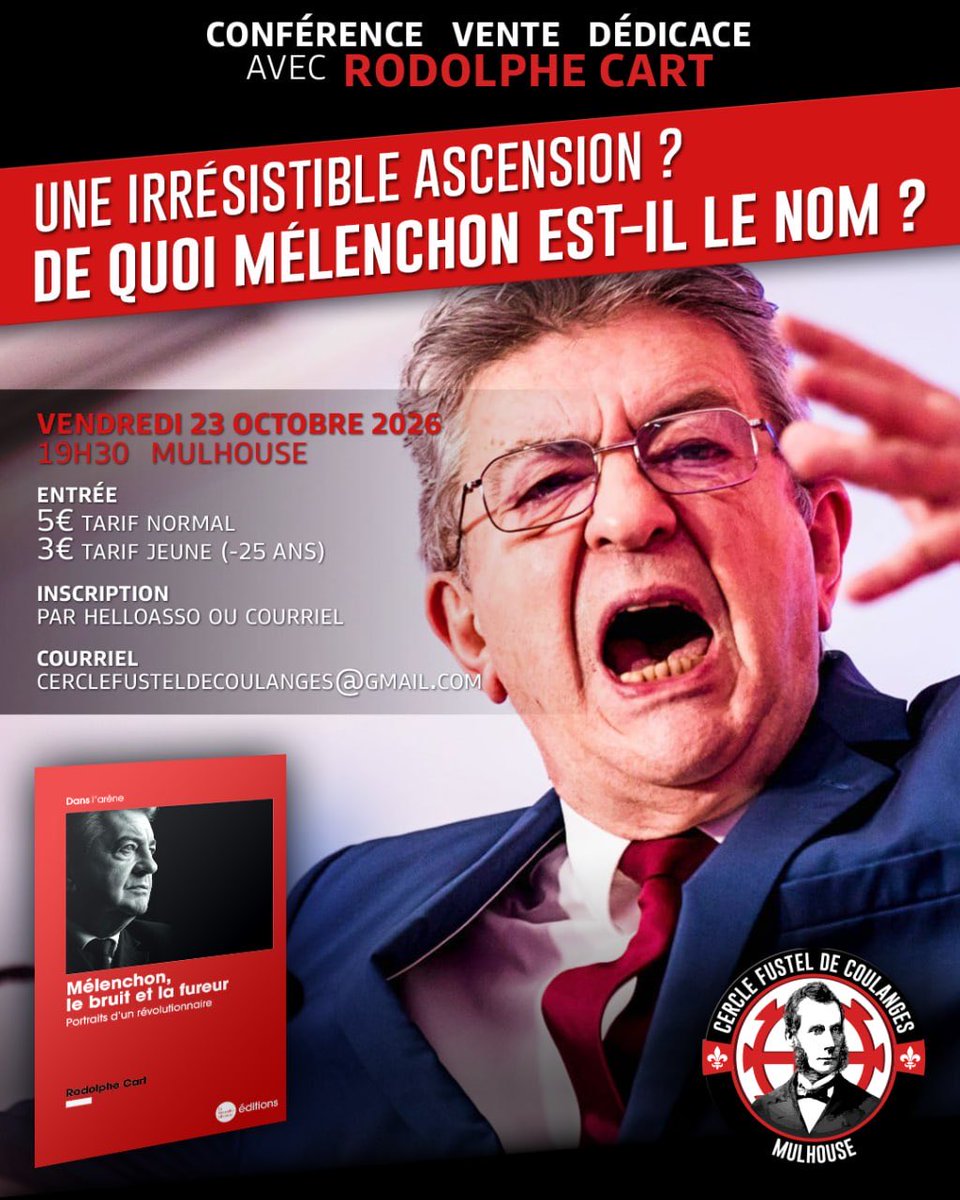 CercleFdC's tweet photo. Nous accueillerons le 23 octobre Rodolphe Cart, journaliste et essayiste. Il écrit pour Front Populaire, Éléments ou Valeurs actuelles et intervient sur CNews, Radio-Courtoisie, TVLibertés ou Omerta.

#conference #melenchon #politique #franceinsoumise #presidentielle https://t.co/9vx1U2bDFu