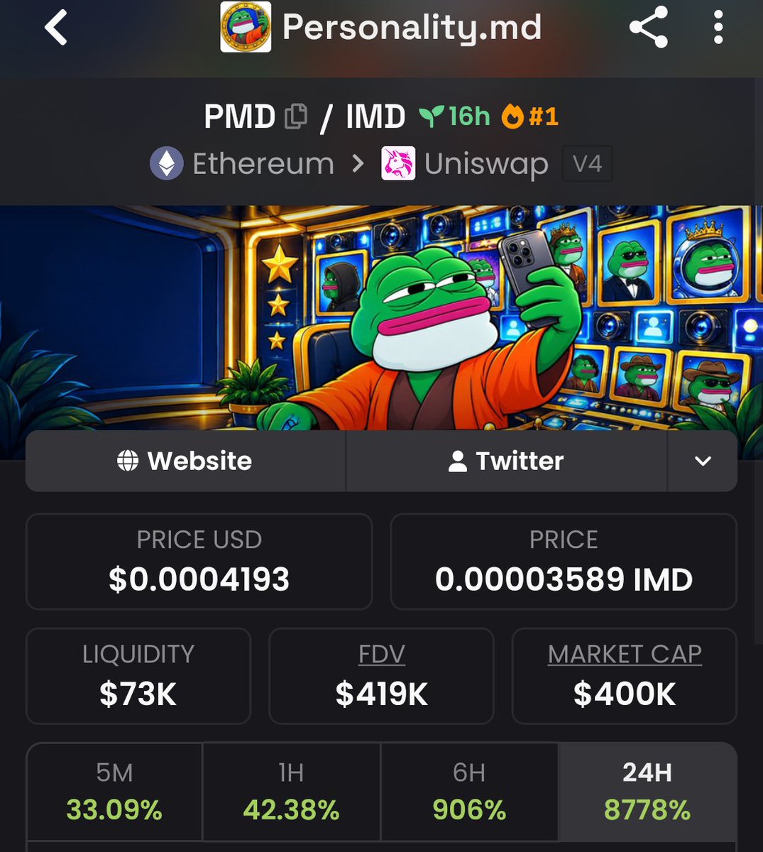 meme_opportunit's tweet photo. $PMD was shared at  $4.6K mcap in my private group and reached around $400K mcap. 📈🔥Want to see the next setups early?Follow + join the TG Group &amp; Discord 🚀
#Crypto #Trading #Altcoins

CA 
0xc786cbf210e3ba8A5a45786356b859b8082c9D72 https://t.co/69c6bKtL5v