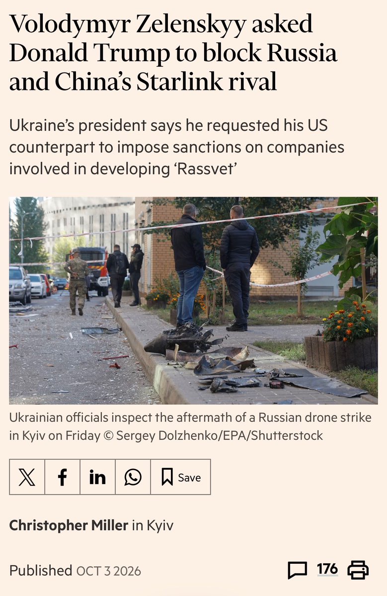 Gerashchenko_en's tweet photo. As early as next year, Russia could make a new technological leap that would give it an advantage in the war. And China is helping it with this.

We see serious signs of cooperation between Chinese companies in the design of Russia’s “Rassvet” network. “Rassvet” is being built specifically for war, even if officially it is presented as a commercial satellite internet system. It is being developed by Moscow-based Bureau 1440, which is part of IKS Holding. The system is being built in low Earth orbit at around 800 km and is intended to provide high-speed, low-latency communications, inter-satellite laser links, 5G NTN, and connectivity with moving platforms. This is exactly the set of capabilities needed by UAVs, maritime drones, military vehicles, and mobile command posts.

Russia has already moved from experiments to serial deployment of “Rassvet.” After two experimental groups of satellites in 2023 and 2024, 16 RASSVET-3 or Rassvet Gen1 spacecraft were launched in March 2026. Moscow plans to create a constellation of several hundred spacecraft.

China is one of the key sources of technologies without which it would be significantly more difficult for Russia to deploy such a system. The Russian side itself acknowledged this even before the serial “Rassvet” appeared. In January 2023, then-head of Roscosmos Yury Borisov directly stated that after the end of Western supplies, Russia had reached an agreement with China to purchase electronic components for rocket and space technology. He called Russian electronics the industry’s “Achilles’ heel” and said that Chinese partners had “lent a helping hand.” In other words, Chinese technological support for Russia’s space sector is an established fact.

Rassvet’s dependence on the Chinese technological environment can already be traced at the level of specific supplies. According to an investigation by the Center for Defense Reforms, in 2025 Bureau 1440 paid about $1.42 million to the company Materik, with almost the entire amount denominated in yuan. Materik imported SMA-D-6 attitude-control reaction wheels manufactured by Shanghai Modern Aerotech from China. Their specifications are very similar to the German Vectronic Aerospace VRW-D-6. Researchers suggest that the Chinese product may be a localized or adapted version of German technology.

The scale of contacts between Bureau 1440 and China is also striking. Throughout 2025, Bureau 1440 employees traveled to China practically every month, with around 90 people taking part in these business trips overall. Their destinations included Chinese commercial space centers, satellite manufacturing facilities, and satellite internet companies. It was during this period that Russia made a sharp transition from experimental spacecraft to the new serial generation, RASSVET-3 (Rassvet Gen1).

Pavel Luzin, an expert at the Saratoga Foundation, draws attention to the extremely rapid transition from Rassvet-2 to the new flat Rassvet Gen1 and its similarity to China’s Qianfan. The most likely explanation is close cooperation between Bureau 1440 and Shanghai Spacecom Satellite Technology - SSST, which is developing the Chinese Qianfan/SpaceSail constellation. Under this model, Russia could have gained access to a Chinese hardware platform, adapted it to its needs, and added its own software.

Zelenskyy’s statement strengthens this version, as Ukraine is now talking about specific Chinese companies rather than simply Russia’s general dependence on Chinese goods. Zelenskyy told the FT that China is working with Russia on technologies that could help create an analogue of Starlink, and that he had asked Donald Trump to impose sanctions on the Russian and Chinese entities involved. According to him, “Rassvet” could begin operating as early as late 2026 or early 2027.

No less importantly, China could help Russia obtain satellite communications even without the completion of “Rassvet.” China is already building its own low-Earth-orbit system, Qianfan/SpaceSail - effectively a Chinese analogue of Starlink. Its orbits physically allow it to cover Russian territory. If Beijing provides Moscow with authorized terminals, access to the network, and the necessary ground infrastructure, Russia could theoretically obtain Chinese LEO connectivity earlier than it can independently deploy a fully operational “Rassvet.”

If Russia obtains stable satellite communications and installs such terminals on drones, maritime drones, vehicles, and command posts, this could indeed mean a new stage of the war. Russian drones would be able to operate at significantly greater distances, transmit video in real time, receive new commands after launch, and change their routes and targets. This would make Russian strikes more precise. The risk for Europe is particularly serious: the operator could be sitting in Russia while the drone or another platform operates in another country. This could facilitate attacks and sabotage against military factories, airfields, ports, warehouses, energy infrastructure, and other critical infrastructure.

For now, “Rassvet” is not ready for this level of use: Russia has only 32 serial satellites, coverage is unstable, and mass production of compact terminals has not been confirmed. It is most realistic to expect a noticeable military effect in 2027, and a more stable system in 2028 or later. But China could significantly accelerate this process if it helps not only with components, but also with terminals, antennas, or access to its Qianfan network. Therefore, 2027 looks like the most dangerous period: this is when Russia could move from individual experiments to the systematic use of satellite communications for the war and for operations against European countries.