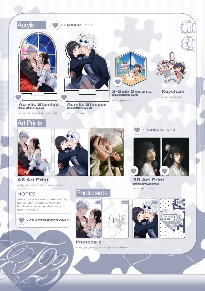 satoruion's tweet photo. 🩶 & 🔄 are appreciated!

freebies & giveaway for #CF23 by @satoruion ⋆ꕤ｡˚

🗓: oct 31 – day 1
➰: 1 full set per person  |  limited quantity!
🖇️: strictly 1:1
🐾: jujutsu kaisen / jjk (gojohime, utahime)

— check the details below on how to claim!

giveaway:
🐾 2 people will be chosen at random 🖤
🐾 rt & like this tweet to enter! (ww are welcome)

#comifuro23