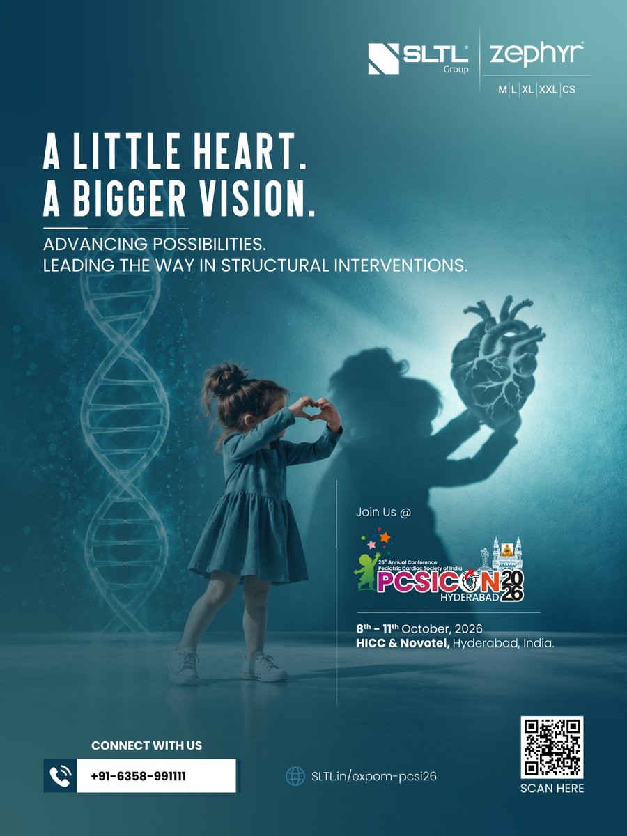 sltlmedical's tweet photo. Small heart. Big responsibility. Bigger possibilities.

Meet Team Zephyr at PCSI 2026, Hyderabad, from 8-11 October. Connect with experts and explore new possibilities in structural heart care.

Register: https://t.co/jQZsV5oIEm

#SLTLMedical #PCSI2026 https://t.co/Vmg33tXJRO