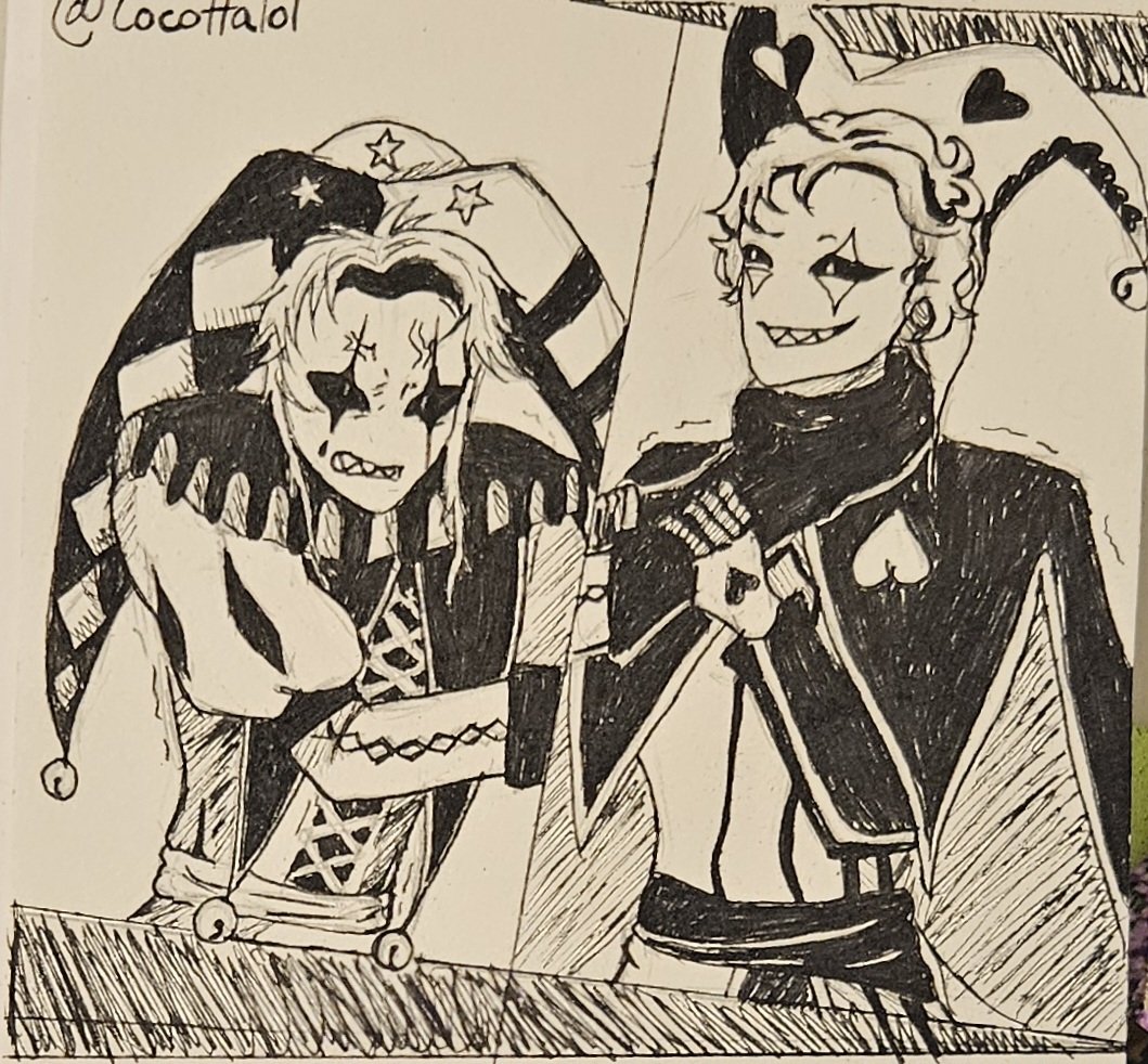 Cocottalol's tweet photo. Looks like someone is in trouble ~ ⭐️💚
(First time, using my fountain pen and I am proud of the result!)
#harlequin #pierrot #tfc #thefreakcircus #thefreakcircusfanart https://t.co/0wZbHjH2H3