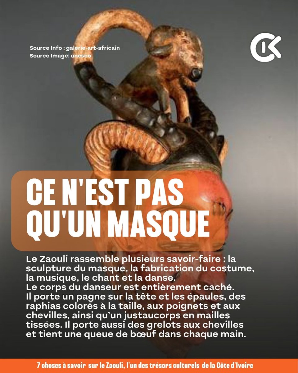 OnDiKwaOfficiel's tweet photo. On reconnaît ses pas dès les premières secondes. Mais connais-tu vraiment l’histoire du Zaouli ? Cette danse des communautés Gouro cache plusieurs choses que beaucoup ignorent. On te raconte tout.
#ODK #OnDiKwa #Zaouli #CotedIvoire #Gouro #CultureIvoirienne https://t.co/4RnVUQBCiS