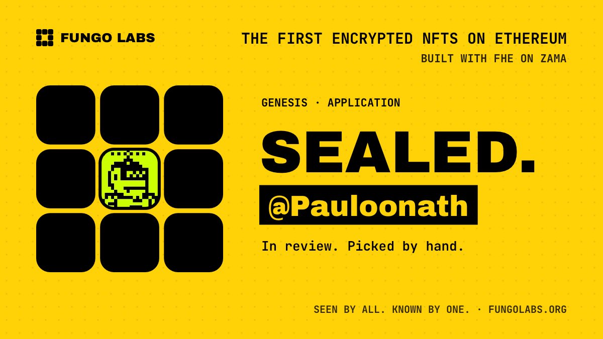 Pauloonath's tweet photo. i generally don’t do much of applications because no matter how much fairness is promised, kols will always have an edge.
The Game is the Game. I have nothing against that.

But something about @FungoLabs just feels different and worth it, or maybe i’m being biased because we all know how successful @zama product went.

Either ways, I just submitted my application for @FungoLabs 

apply here : https://t.co/kaViQQFDGl

mint details:
• 3,232 supply
• 500 free mints
• 232 reserved for the team
• 2,500 sale NFTs (details tba)

early alpha on zama.❤️