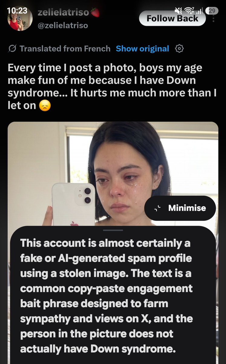 MrMeLbZ's tweet photo. @zelieserveuse hundreds of automated bot accounts use identical photos and translated copy-paste captions across X. They operate in large networks to farm engagement, so you will often see the exact same image posted by dozens of different handles https://t.co/pTNxFo9InA