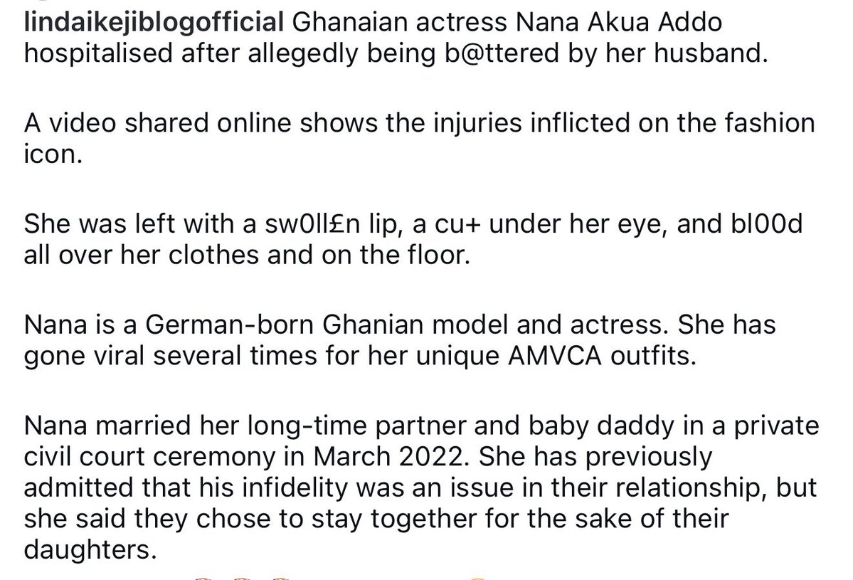 bigHotbaby1's tweet photo. This is sad😭😭 Ghanaian actress Nana Akua Addo hospitalised after allegedly being abused by her husband. Wicked man!! Ohh my fashion woman Nana🥹😭😭 https://t.co/UHiFmKKqT8