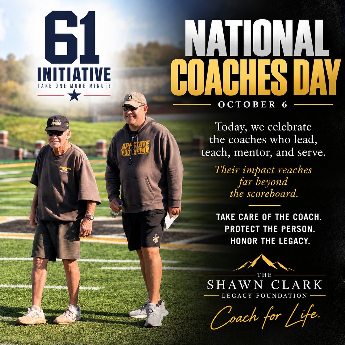 ShawnClark61's tweet photo. Happy National Coaches Day to coaches everywhere. 

Today, on National Coaches Day, we celebrate the men and women who give so much of themselves to lead, teach, mentor, and serve others.

Coaches spend their careers taking care of their players, their staffs, their programs, and their communities. 

#NationalCoachesDay #61Forever #WinnersWin #61Initiative #TakeOneMoreMinute #CoachForLife