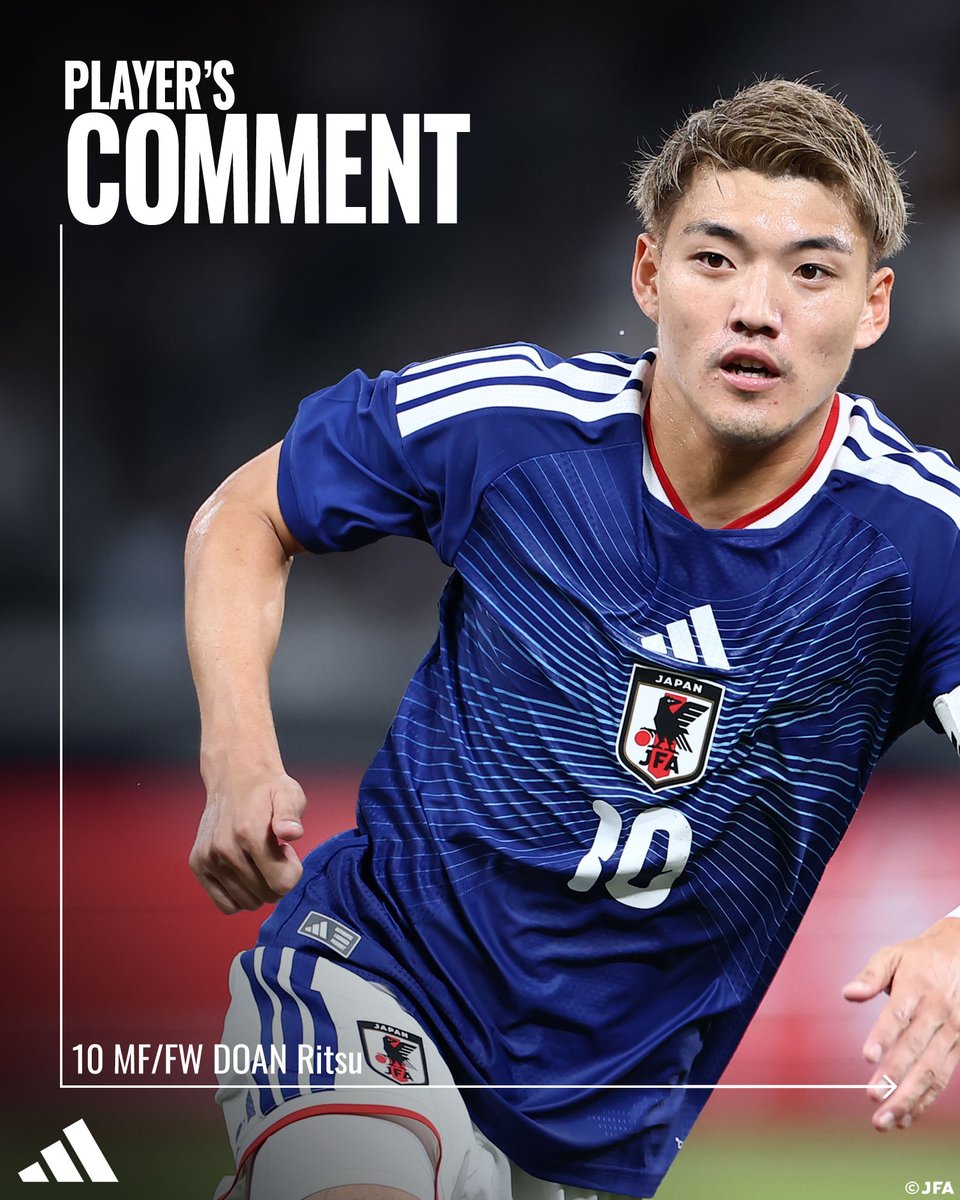 jfa_samuraiblue's tweet photo. 🔹𝗦𝗔𝗠𝗨𝗥𝗔𝗜 𝗕𝗟𝗨𝗘🔹
【2026.10.5 試合後コメント✍️】

10 MF/FW 堂安律(アイントラハト・フランクフルト🇩🇪)

#adidasFootball
#サッカー日本代表 https://t.co/oF0Vdv3a3I