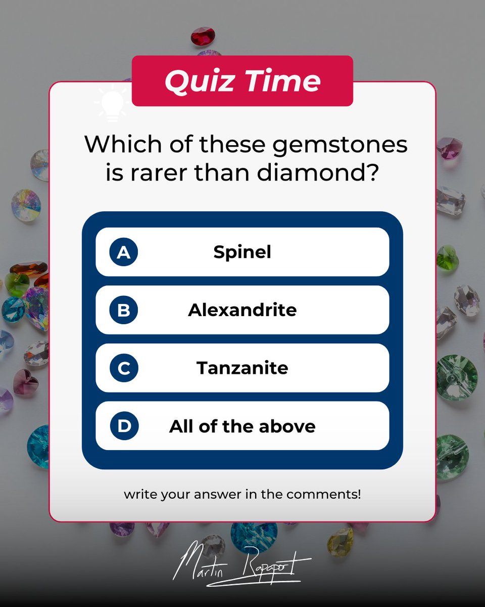 MartinRapaport's tweet photo. Not everything is about diamonds 💎

Which gem is rarer? Guess away 👇

#raregems #gemquiz #jewelrytrivia #gemlovers https://t.co/4c25sNDzqZ
