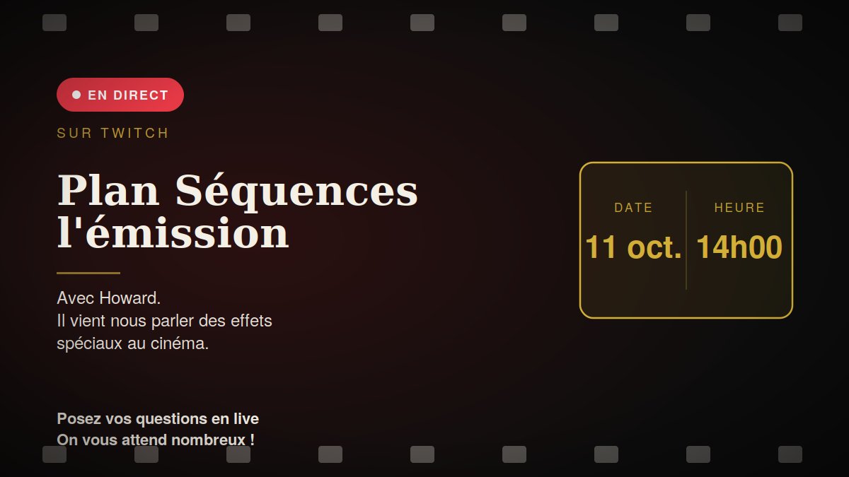 plansequences1's tweet photo. L'émission Plan Séquences revient ce dimanche à 14h pour parler effets spéciaux ! On vous attend nombreux et n'hésitez pas à RT pour faire passer le mot, on a besoin de votre soutien 🩷

Chaîne Twitch : https://t.co/GhM7kXFpj7 https://t.co/2h3rZrzUKd