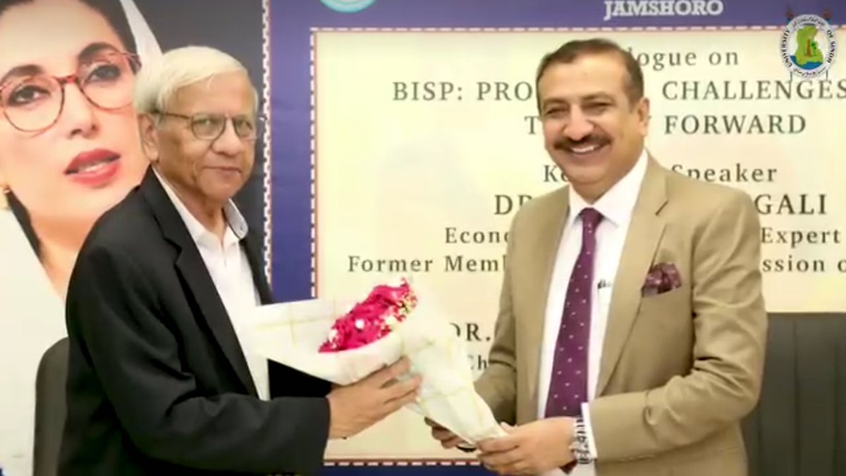 ASC_FESEA's tweet photo. Keynote speaker of the session of BISP (9 SEP 2026) Dr. Kaisar Benagli spoke on the prospects &amp; challenges to BISP during the session.  Prof. Dr. Fateh Muhammad Marri VC of @usindh presided the session. https://t.co/S7pYgEoTba