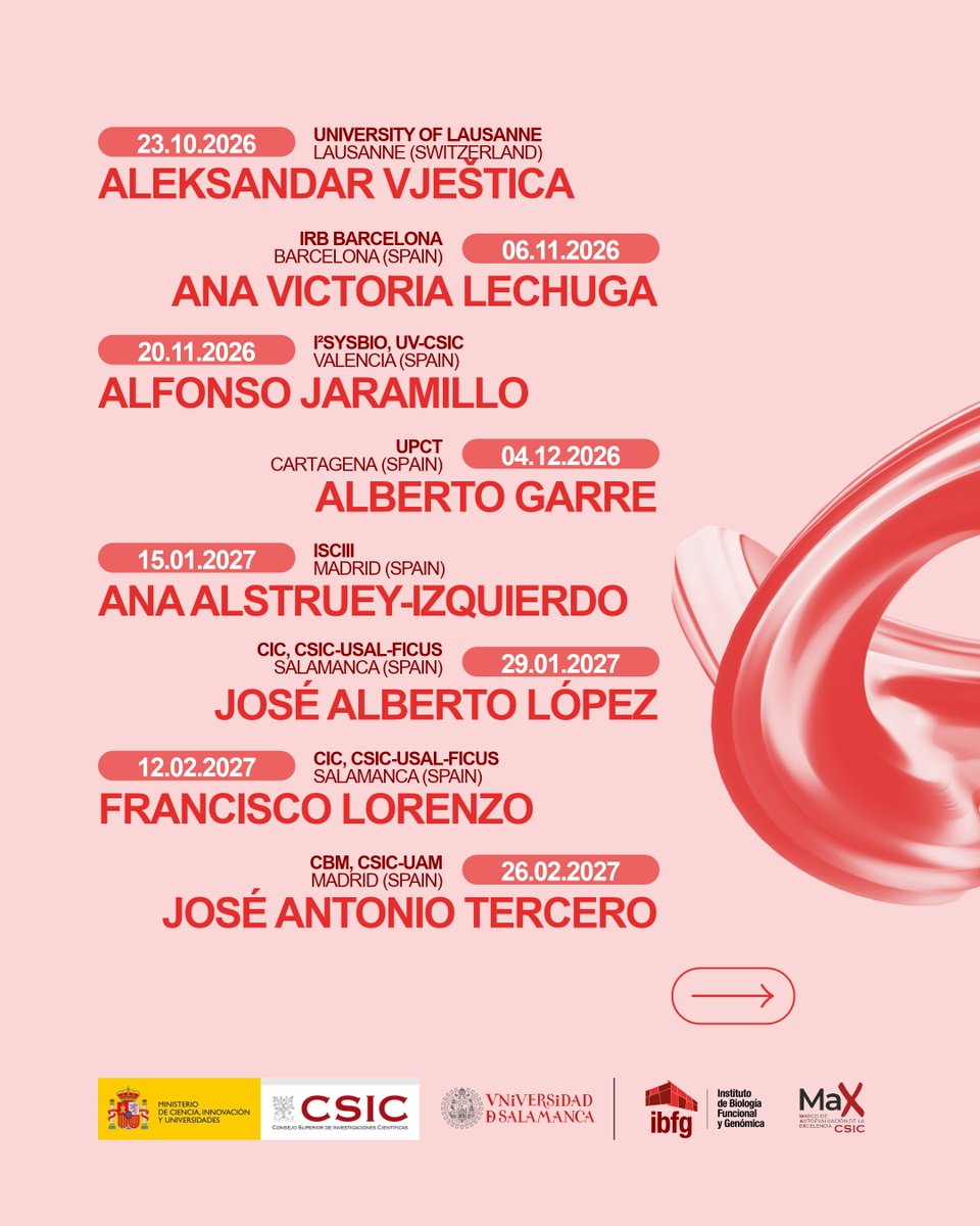 ibfg_es's tweet photo. 🔬 New ideas. New perspectives. New discoveries.

🎤 The #IBFG External Seminar Series returns for 2026/27, bringing researchers from leading institutions to Salamanca to share their latest work in molecular &amp; cellular biology, genomics and beyond.

📍 IBFG Auditorium https://t.co/0XGlfdIQPp