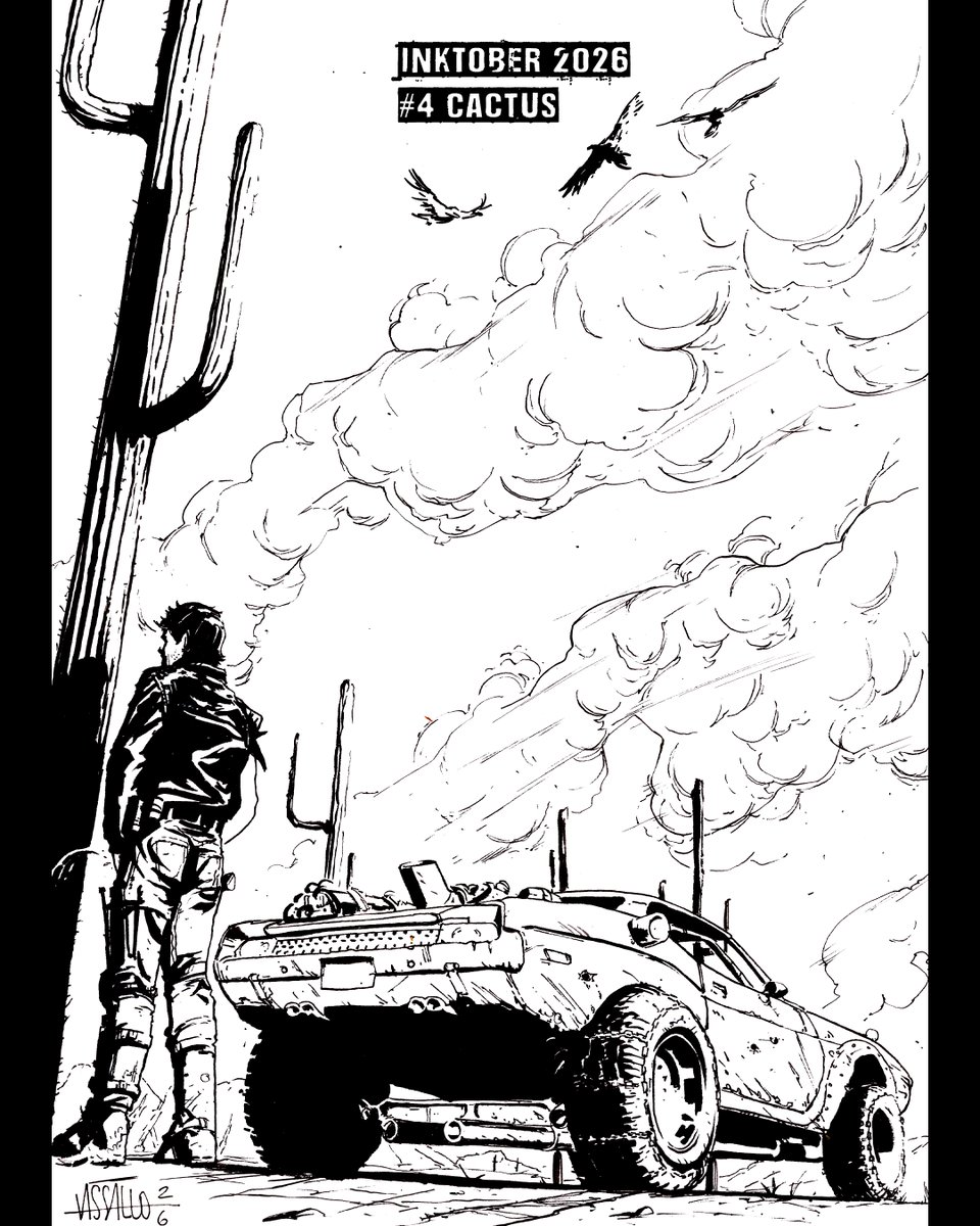 EnricoVassallo8's tweet photo. #inktober2026 4 - Cactus.

#inktober2026 #inktober2026cactus #madmax #interceptor #furyroad https://t.co/BUaTF7GPIp