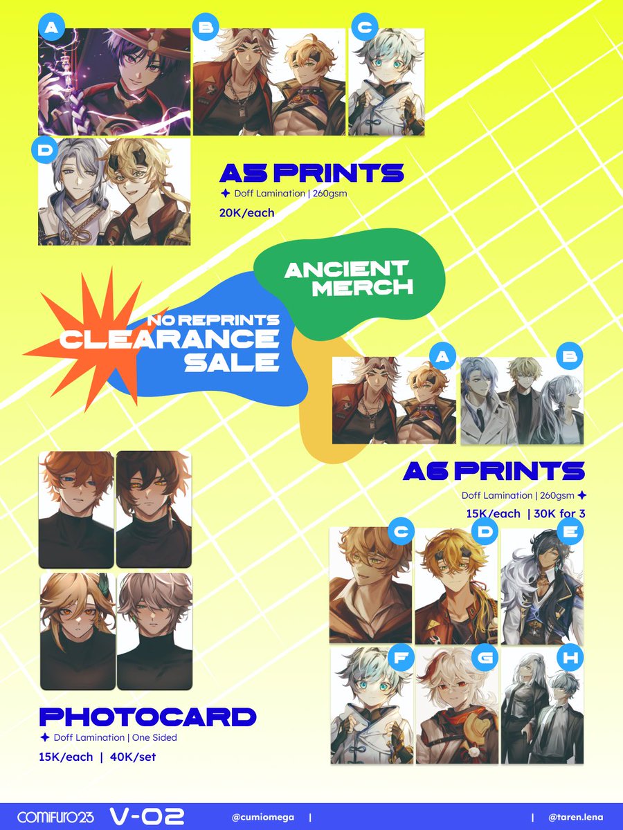 cumiomega's tweet photo. 🔁💛are appreciated!
🎁 Taren’s Giveaway &amp; Preorder Open!! 

💛 #CF23 Pickup Both Days
📍 Booth V02 - ZipZip
📬 Local &amp; Global Shipping

✨ Genshin Impact, ALNST, ORV, Nijisanji JP

📅 PO Period: 6 - 12 Oct

🔗 PO link &amp; more details in thread👇 

#cf23catalogue #comifuro23 https://t.co/4nzEHzZiPT