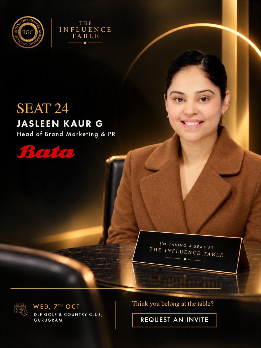 IIGC_official's tweet photo. SEAT 24 | JASLEEN KAUR — @BATA_India
She brings the perspective of an iconic brand navigating new audiences, creators and rapidly changing culture.
#TheInfluenceTable #IIGC #CreatorEconomy #InfluencerMarketing #BrandBuilding https://t.co/gPM42hAU0h