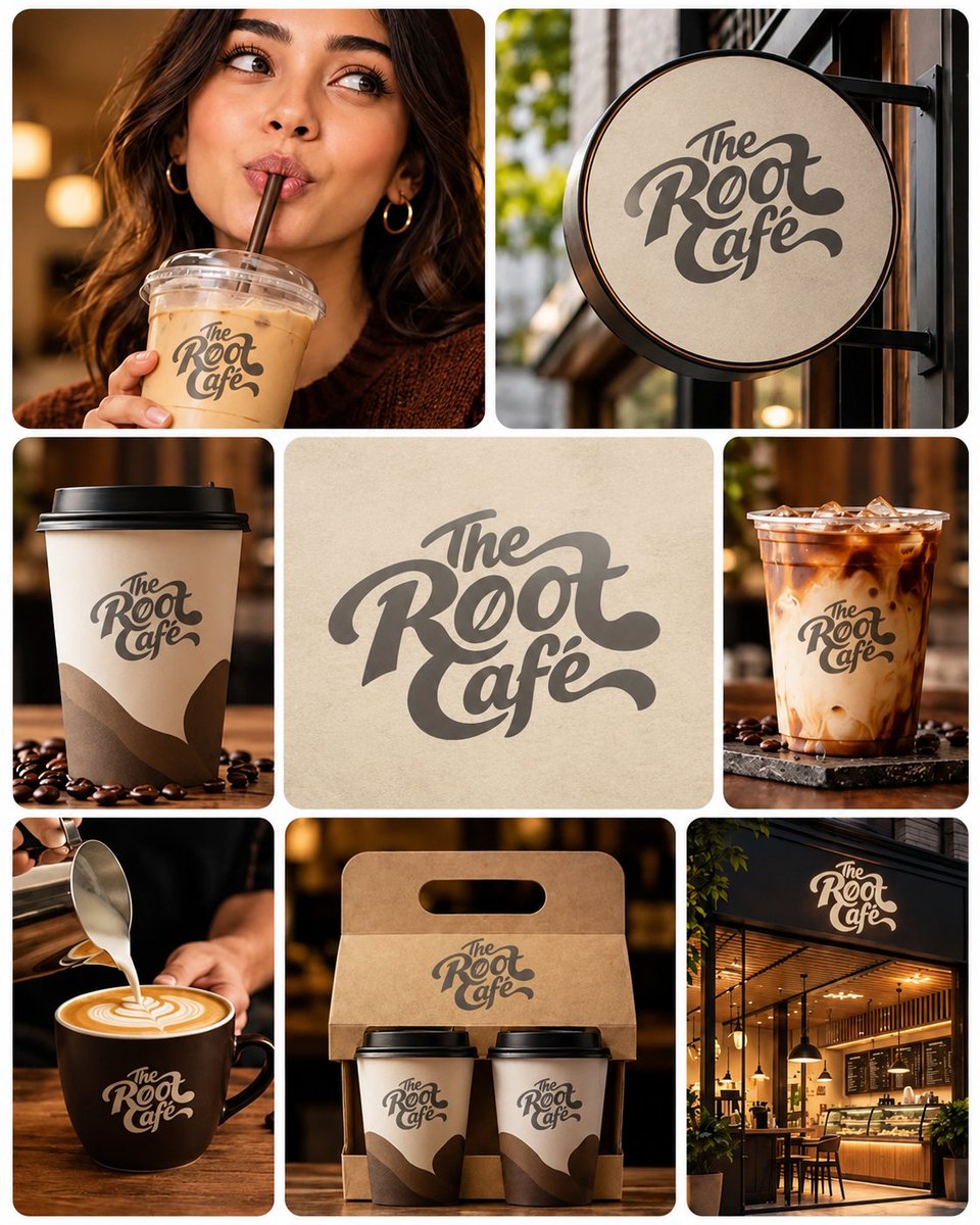 DrrStudio's tweet photo. The Root Café Branding &amp; Coffee Shop Visual Identity Design

Link: 
https://t.co/vZmtBoSanc

#CoffeeBranding #CafeBranding #CoffeeShopBranding #CafeLogo #CoffeeLogo #BrandIdentity #VisualIdentity #PackagingDesign #CafeDesign #CoffeePackaging #BrandingInspiration https://t.co/z2M8avD93M