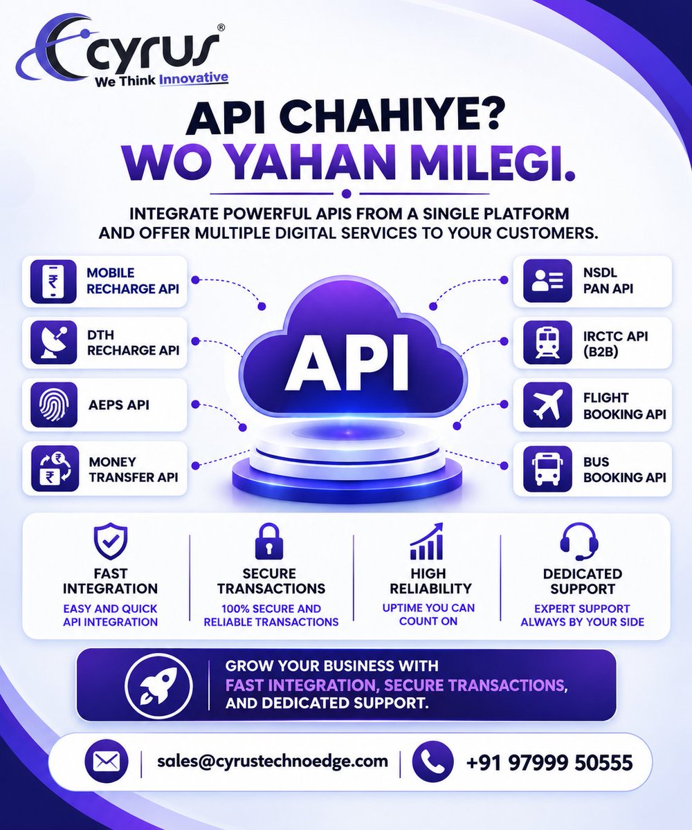 cymlmsoftware's tweet photo. Powerful APIs. Seamless Integration. Smarter Business.
💻 Recharge | AEPS | Money Transfer | Travel APIs
🔐 Secure • Reliable • Fast Integration
📩 sales@cyrustechnoedge.com
📞 +91 97999 50555 https://t.co/3zfOv01xp8