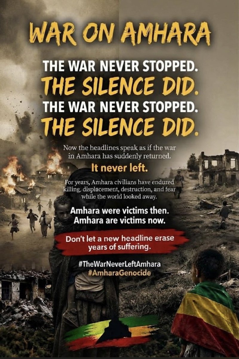 YayehElyas's tweet photo. Don’t be a tool for propaganda‼️

Too much emotional, selective propaganda on both sides is drowning out the suffering of the Amhara people.

We need truth from the ground: civilian deaths, displacement, abuses, destroyed homes and institutions, insecurity, trauma, and economic hardship.

Hold this genocidal government accountable—but journalists who claim to speak for Amhara must also be accountable when they celebrate military “victories” while ignoring the civilians paying the price.

If you stand with Amhara, report what Amhara people are living through—not just what armies claim to have achieved.

People before propaganda. Truth before agendas.

#AmharaGenocide #TheWarNeverLeftAmhara