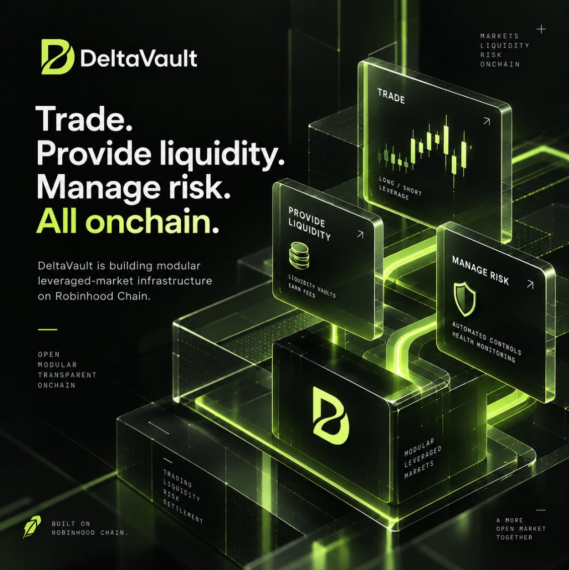 DeltaVault_io's tweet photo. Trade.
Provide liquidity.
Manage risk.
All onchain.
DeltaVault is building modular leveraged-market infrastructure on #RobinhoodChain . https://t.co/PBEermjvfm