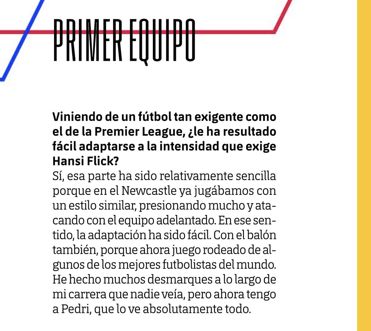 gyul9aengie's tweet photo. Anthony Gordon via Revista Barça #131: “…I’ve made plenty of runs throughout my career that nobody noticed, but now I’ve got Pedri, who sees absolutely everything.” https://t.co/cfR29PAzwe