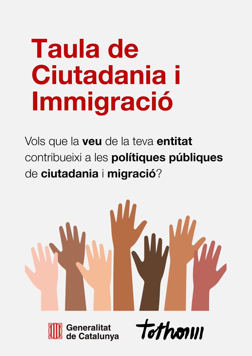 dsocialscat's tweet photo. 📢 Oberta la convocatòria de vocalies de la Taula de Ciutadania i Immigració

Vols que la veu de la teva entitat contribueixi a les polítiques públiques de ciutadania i migració?

🗓️ Presenta la teva candidatura del 3 al 22 d’octubre de 2026
✅ 8 vocalies per a entitats cíviques i socials
✅ 8 vocalies per a entitats de persones migrades
✅ Mandat de 3 anys

🔗 https://t.co/QipSQ0lhO9

#TaulaCiutadaniaImmigració
