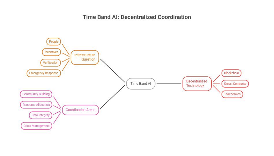 TimeBandSI's tweet photo. Time Band AI is built around a simple infrastructure question:

How can decentralized technology coordinate people, incentives, verification, and emergency response in one protocol?

The answer requires more than a single application.

#TimeBandAI #Web3 https://t.co/LXpK1y3jMh