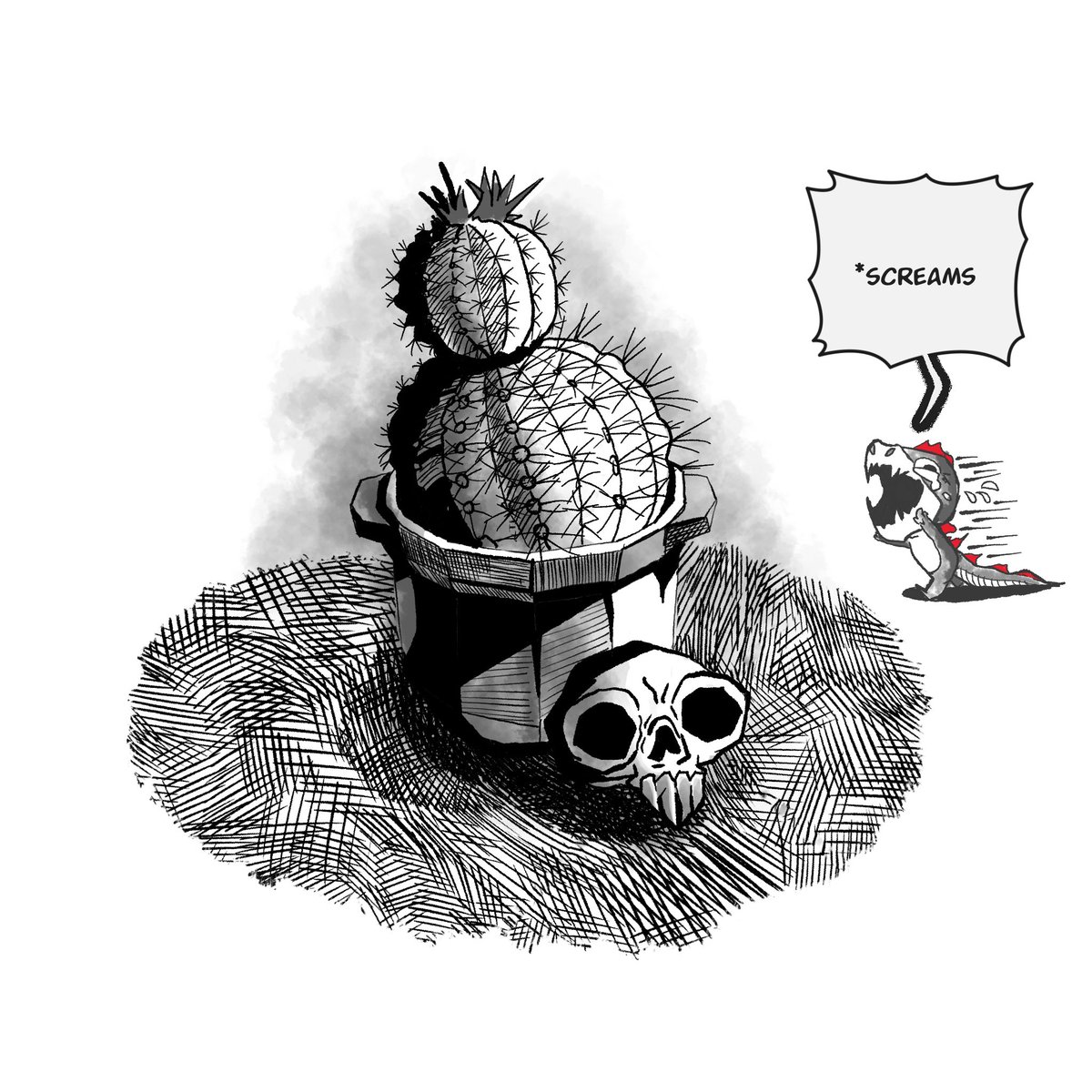 hanmakeit's tweet photo. Inktober comic, days 1-4. Turns out building a story out of random prompt words is way harder than I thought 😅 Apple → relic → tiny dragon → cactus → smack. Somehow it works. Page 6 drops tonight!

#inktober #inktober2026 #inktobercomic #webcomic #manga #comicart #ink https://t.co/wDnBBzXZoZ
