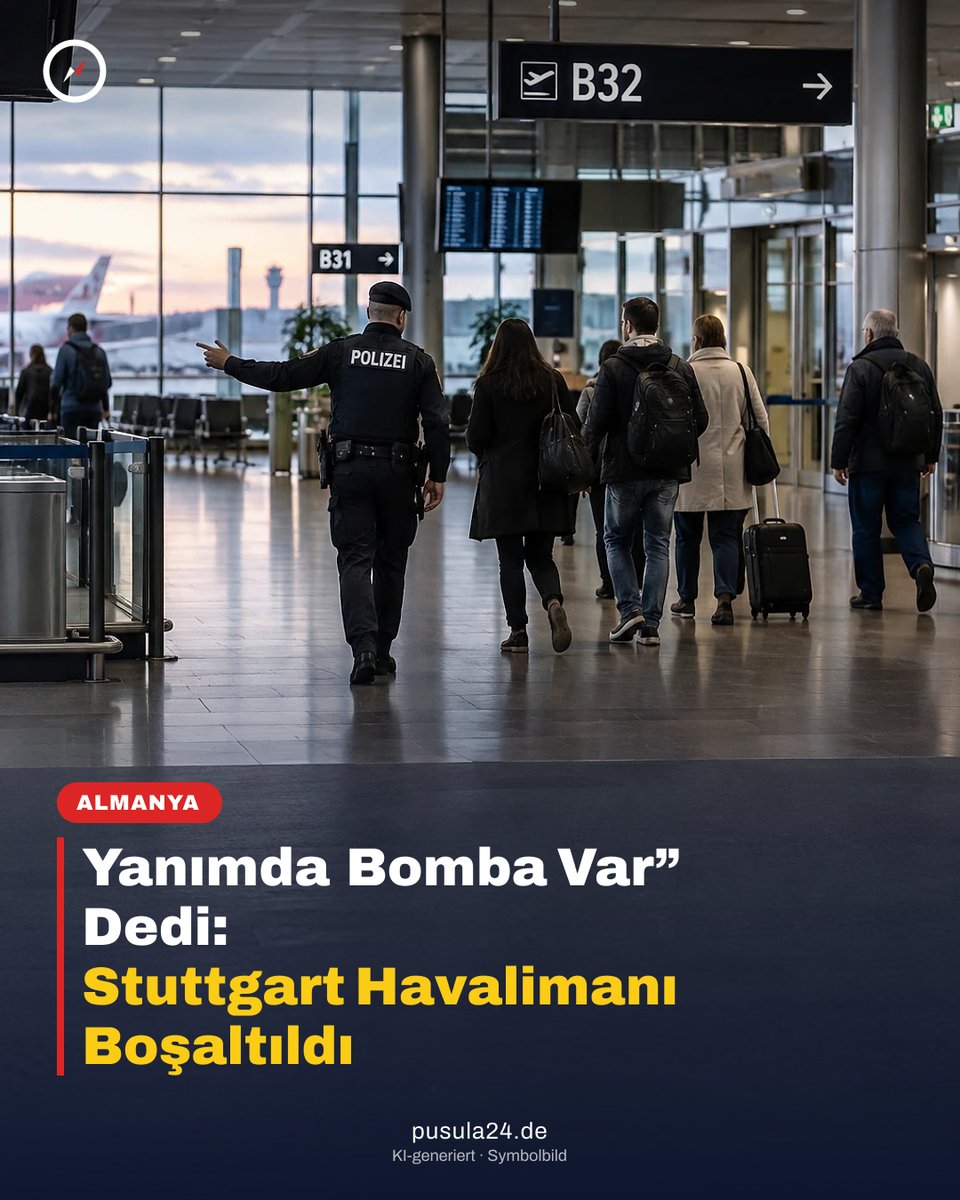 Pusula24de's tweet photo. Stuttgart Havalimanı’nda bomba taşıdığını söyleyen 24 yaşındaki yolcu nedeniyle tüm havalimanı boşaltıldı, uçuşlar durdu. Yüzlerce yolcu etkilendi. Sizce bu tür ihbarlarda tüm havalimanının kapatılması gerekli mi? #Pusula24 #Stuttgart https://t.co/VNd1yJ9RC5