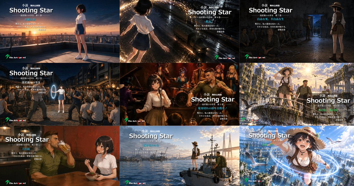 art_sprawl's tweet photo. キービジュアルで見る小説『Shooting Star』
https://t.co/9Geq82WHKF
#倉橋涼香 #TheArtSprawl #ShootingStar #冒険 #SF #小説 #小さな冒険 https://t.co/KxrI0wRW86