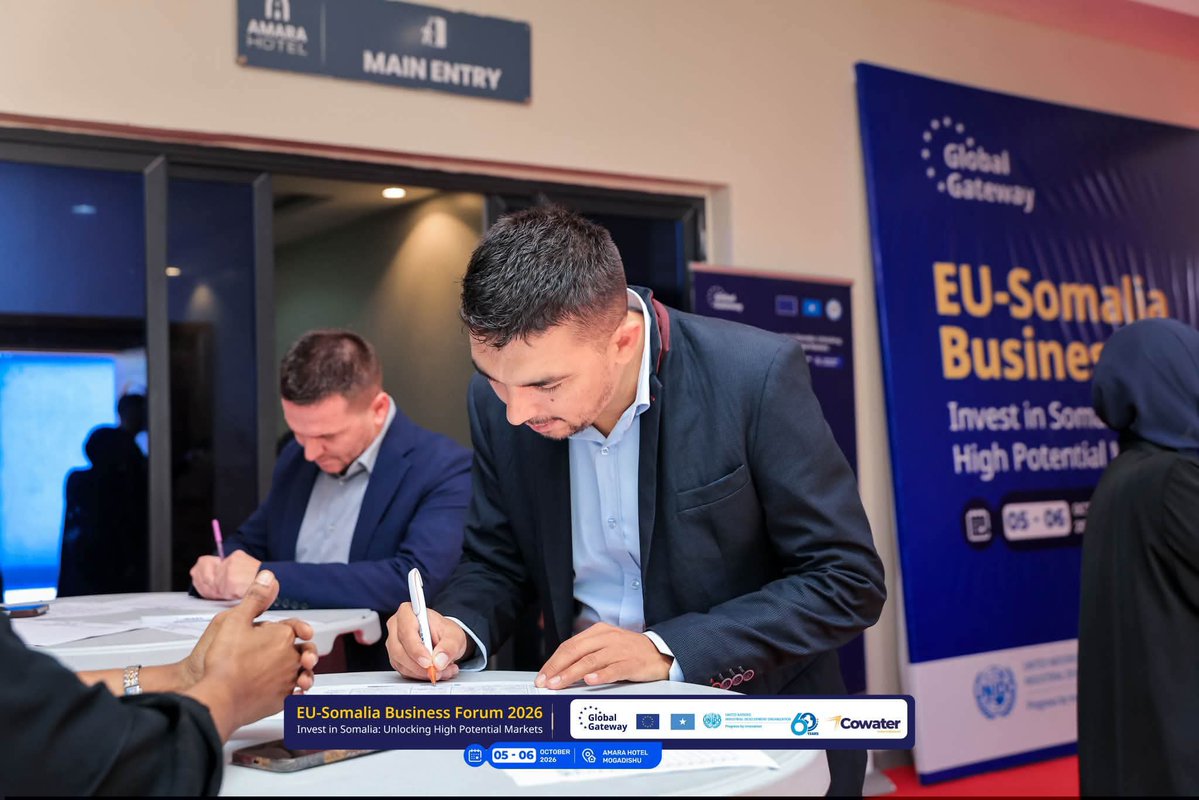 mocisom's tweet photo. Day 2 of the EU–Somalia Business Forum 2026 🇸🇴🇪🇺

Somali and European businesses are strengthening connections and forging new partnerships across agri-value chains, energy, the digital economy, and trade logistics —creating new opportunities for investment &amp; economic growth. https://t.co/wV3pfiQu50
