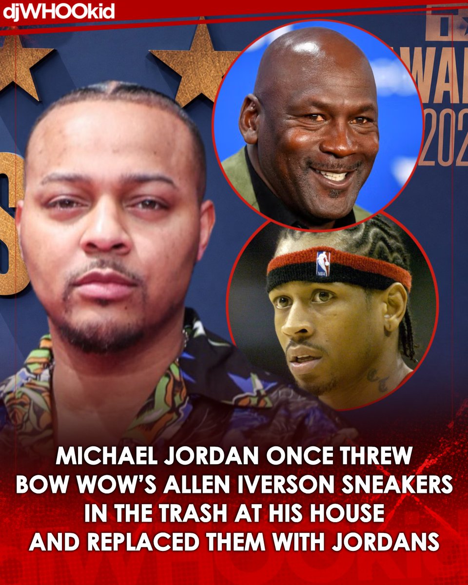 DJWhooKid's tweet photo. “He threw them in the trash!” 😂🐐🔥

Bow Wow says staying at Michael Jordan’s house came with one very specific rule: don’t walk around MJ wearing another NBA star’s sneakers. 

While touring with Jordan’s sons, Bow Wow says he woke up one morning wearing a pair of Allen Iverson’s Reeboks:

“He woke me up and he took my Iversons and threw them in the trash”. 

Jordan then gave him a fresh pair of Jordans to wear instead.