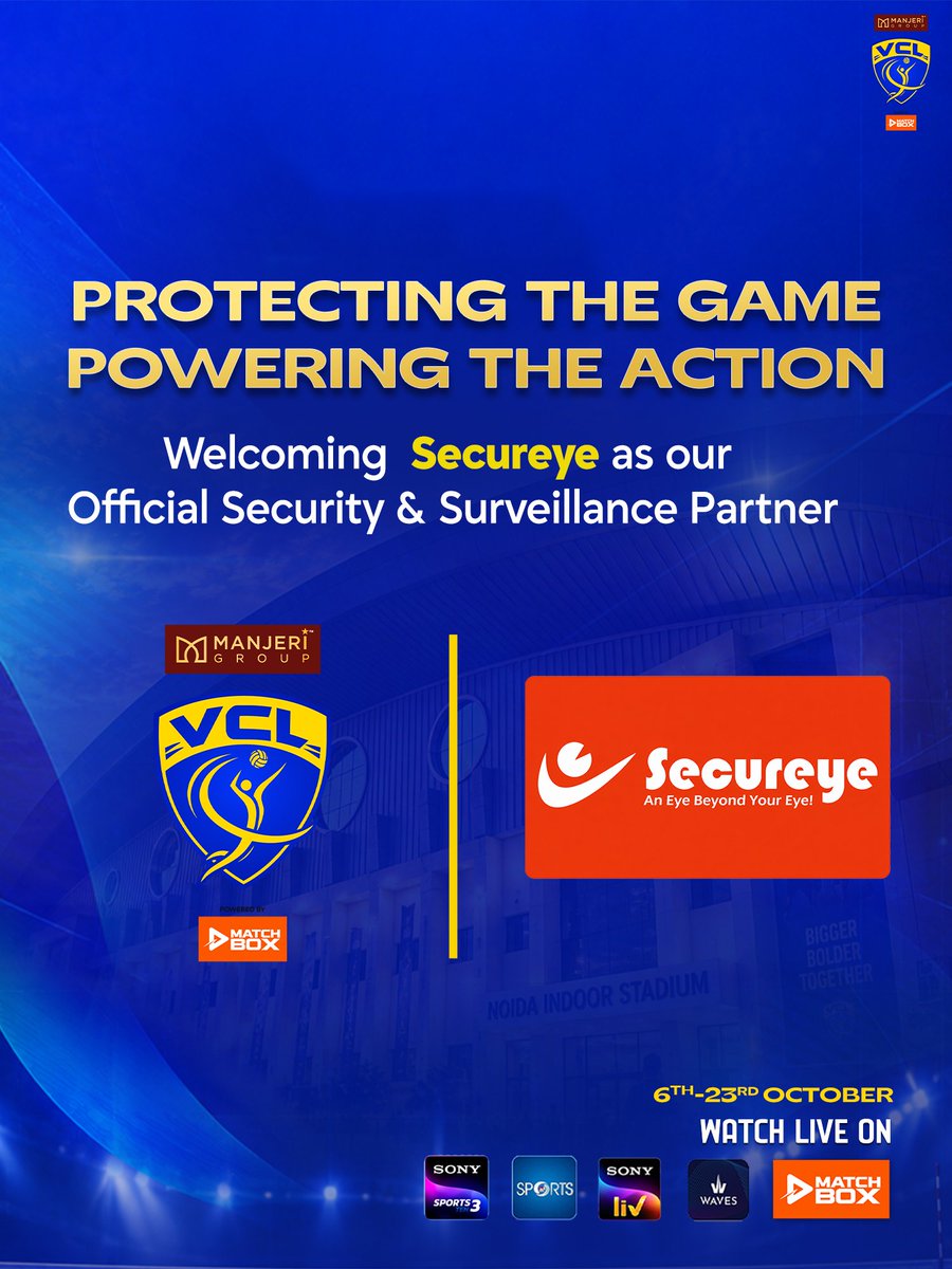 VolleyballLeag's tweet photo. Protecting the game. Powering the action. 🔐🏐

We’re proud to welcome Secureye as the Official Security &amp; Surveillance Partner of VCL 2026.

#VCL2026 #Secureye #OfficialPartner #VolleyballChampionsLeague #VolleyballKaMahakumbh https://t.co/8nYBPUh8jv