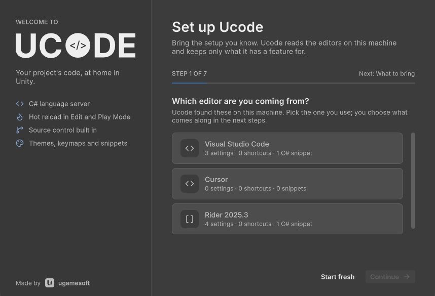 ugamesoft's tweet photo. Switching editors usually cost you a weekend of setup.

Ucode, the code editor that lives inside Unity, finds your VS Code, Cursor or Rider setup and brings your settings, shortcuts and snippets along.

Coming to the Unity Asset Store. Follow for the launch.

#gamedev #unity3d https://t.co/NqgTNR057K