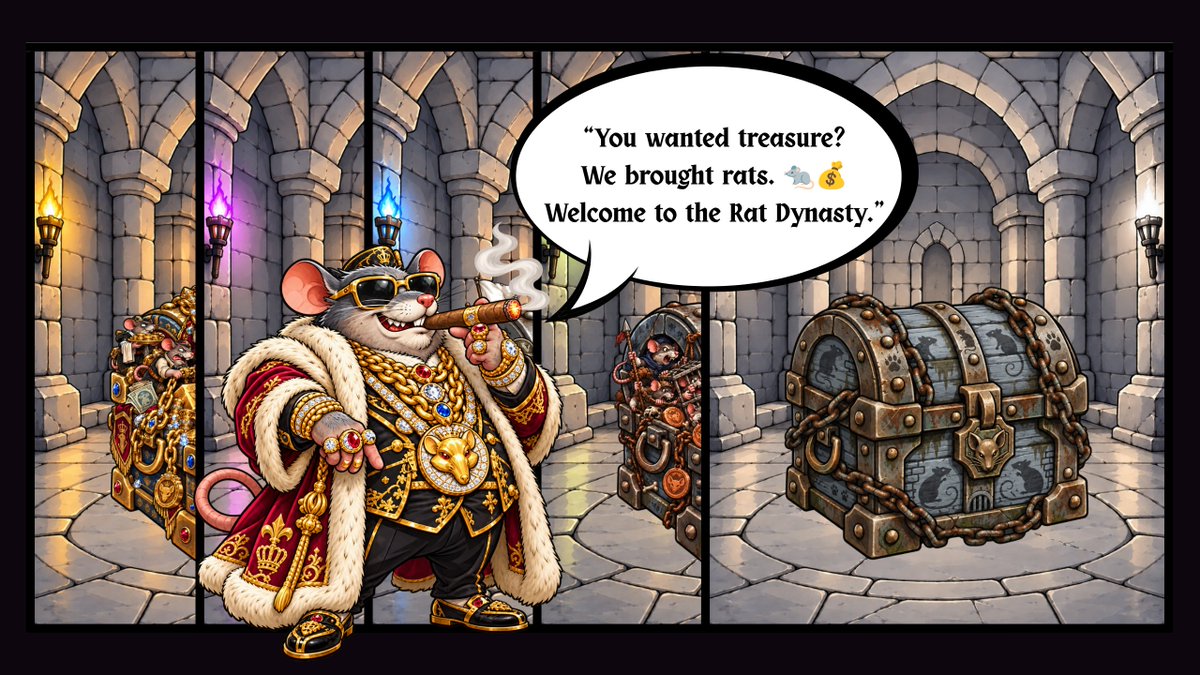 DungeonChests's tweet photo. 🐀 THE RAT DYNASTY 🐀

Something is lurking deep within the dungeon... 👀

Five chests.
Five rarities.
One dynasty.
From Common to Legendary, a new family is about to emerge from the shadows. 🏰🐀

THE RAT DYNASTY
Coming soon. 

#DungeonChests #TheRatDynasty #NFT #Solana #Web3 https://t.co/QflY3qfjR2